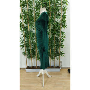 Robe mi-longue en velours pour femme, col enroulé, taille froncée, manches longues, 27722 - Vert - Product Image 6