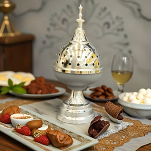 Quemador de incienso/Bakhoor de metal pulido de aluminio con mango de tapa de cúpula y base de pedestal para oraciones y Pooja - Product Image 5