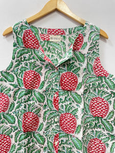 Tops courts décontractés à manches courtes pour femmes, style japonais, imprimé floral traditionnel indien, en coton écologique, col en V, boutonné - Product Image 4