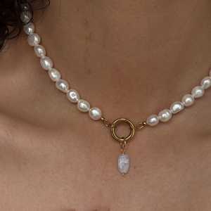 Pendentif en pierre de lune arc-en-ciel fait à la main breloque en pierre à facettes naturelle or argent acier inoxydable bijoux délicats - Product Image 3