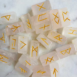 Best 25-Piece White Selenite <b>Crystal</b> <b>Set</b> Engraved Tumbled Runes for Feng Shui Healing and Runes <b>Sets</b> - Product Image 5
