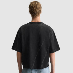 OEM personalizado de alta calidad de cuello redondo 100% algodón personalizado lavado ácido de gran tamaño crudo dobladillo Denim Boxy recortado camisetas hombres con logotipo - Product Image 3