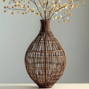 Handmade Natural Rattan Flower <b>Vase</b> With Rustic <b>Texture</b> Ideal For Traditional Homes Interiors And Modern Farmhouse Decor - Product Image 1