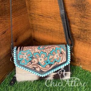 Cartera de cuero tallada a mano a la moda, funda de teléfono de embrague, carteras de cuero de vaca elegantes, Cartera de Color turquesa para mujer - Product Image 1
