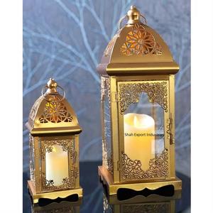 Linterna de vela colgante de Metal y vidrio con forma marroquí, acabado Dorado para el hogar y la Navidad, linternas de Decoración de mesa - Product Image 2