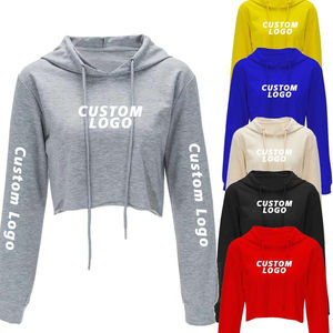 2024 nuevo diseño de mujer Sudadera con capucha recortada de algodón Original Anti retráctil de secado rápido Sudadera con capucha recortada de Color sólido liso - Product Image 5