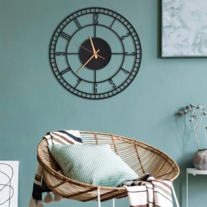 Reloj de pared de metal negro redondo de diseñador con encanto minimalista, perfecto para sala de estar, dormitorio, oficina, cocina y pasillos elegantes - Product Image 2