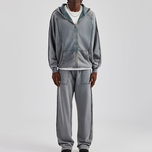 Ensemble de survêtement unisexe surdimensionné en coton 100% respirant, à capuche et pantalon, lavé à l'acide, personnalisé à bas prix - Product Image 3