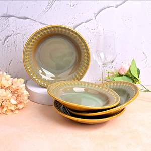 Modern Chic Embossed <b>Ceramic</b> Pasta <b>Plates</b> Set 4 7.5 Inch Durable Dinner <b>Plates</b> for Parties Customizable Available Sets 4 Hotels - Product Image 1