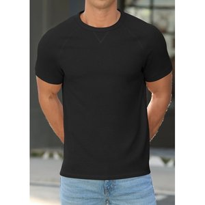 Mens Solid Waffle O-Neck Regular Fit <b>Half</b> <b>Sleeve</b> Casual Knitted 100% Cotton Front Logo Quick Dry <b>T</b>-<b>Shirt</b> - Product Image 4