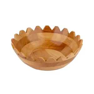 Frutero de madera de Acacia Natural altamente pulido personalizado hecho a mano nuevo plato para servir comida de Hotel en casa acabado en embalaje de cartón - Product Image 4