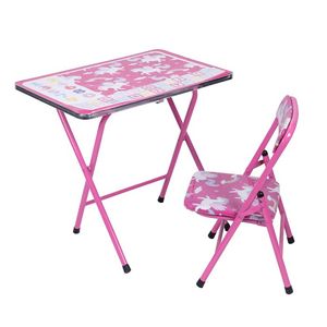 Set Tavolo e Sedie per Bambini Sibilla Decorato con Unicorno, Arredamento in Legno Massello Fucsia per Bambini, Materiale Metallico - Product Image 1