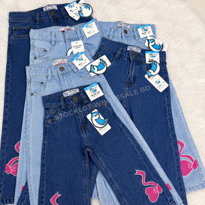 Wholesale Bangladesh Stock Lot Girls <b>Jeans</b> <b>Elastic</b> <b>Waist</b> Children Embroidered Denim Pants Cancelled Order Ready To Shipping - Product Image 4