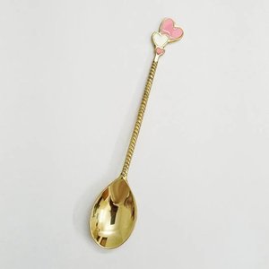 Amor corazón extremo mango postre y cuchara de té hecho a mano latón en relieve cuchara dorada bodas fiestas cena cucharas - Product Image 6