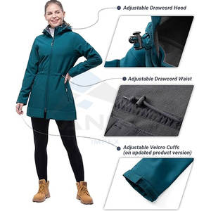 Women Softshell Hiking Jacket Long Fleece Lined Windproof Insulated Rain Jacket <b>with</b> <b>Hood</b> Blue - Product Image 3
