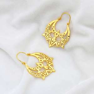 Pendientes de aro exclusivos hechos a mano en latón, estilo étnico, geométrico, vintage, tribal, al por mayor, para mujer, diseño personalizado. - Product Image 6