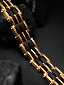 Pulsera de Cadena de Aleación de Zinc Chapada en Oro, Estilo Clásico Unisex, Diseño Segmentado en Tono Negro y Dorado - Product Image 2