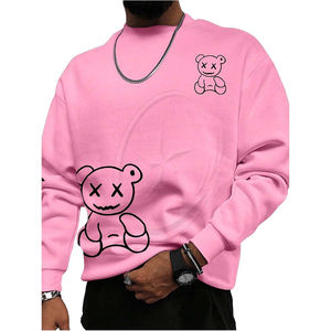 Custom Men Bear Graphic Breathable Oversized Sweatshirt <b>Thermal</b> <b>Long</b> <b>Sleeve</b> Crew Neck Drop Shoulder Pullover <b>Tops</b> - Product Image 5
