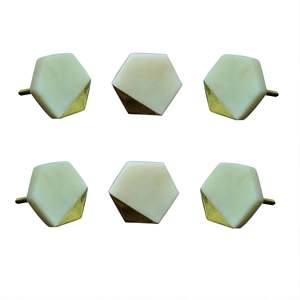 Juego de seis perillas de mármol hexagonales blancas, superventas, perillas de mármol con tamaño de forma de color personalizado, artículo hecho en India - Product Image 1
