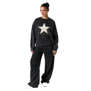 Custom Silk <b>Screen</b> Printing Hot Fashion French Terry 2 Pieces Set Customize Oversize Vintage Sweatsuit Women Acid <b>Wash</b> Tracksuit - Product Image 1
