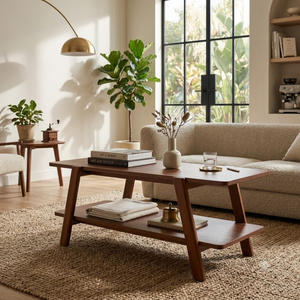 Modern Teak Wood <b>Console</b> <b>Table</b> With <b>Storage</b> Shelf Minimalist Entryway <b>Table</b> Living Room Furniture - Product Image 1