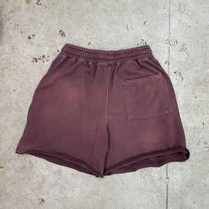 Custom Men's Heavyweight French Terry Sports Sweat Shorts Sun-Faded Vintage Distressed Acid Washed Solid Streetwear Jogging <b>Lace</b> - Product Image 2