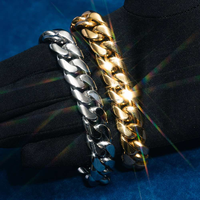 Boutons de manchette unisexes en diamant de 14 mm, bijoux fins, avec fermoir facile, chaîne cubaine en argent sterling 925, taille brillant rond