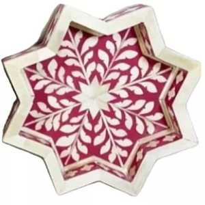 Plateau à motifs floraux, fait à la main en inde, incrustation d'os, plateau de service et de vaisselle pour la maison, l'hôtel, les Restaurants et le bureau - Product Image 4