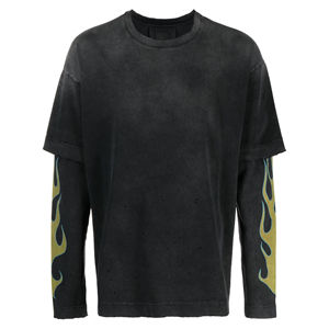 Camiseta de moda con estampado de pantalla personalizado de calidad superior, Camiseta holgada de lavado ácido de piedra de manga larga de doble capa completa para hombres - Product Image 1