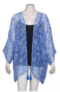 Ladies Kimono <b>Robe</b> Luxury Long Sleeve Sexy Women Robs Femme 100% Poly Chiffon Tassel Embellishment Print Front Open Kimono Wrap - Product Image 3