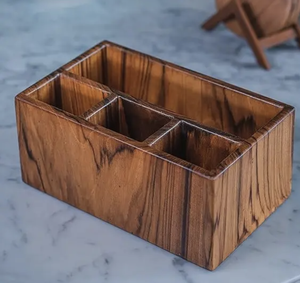 Contenedor de almacenamiento de cubiertos, contenedor divisor, organizador de condimentos para barra de café, organizador de soporte de utensilios de cocina de madera - Product Image 2