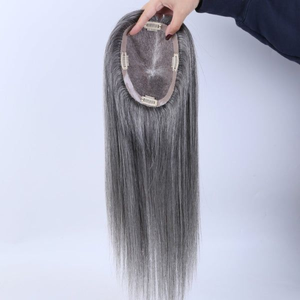 Extensiones de Cabello Remy Salt Pepper, con Doble Trama y Base de Malla Mono, Reemplazo Capilar para Mujer, Cabello Humano Virgen Indio Gris de Alta Calidad - Product Image 5