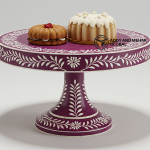 จานเสิร์ฟกลมสวยงามสำหรับบ้านและกิจกรรมการแสดงเค้กแบบฝังกระดูกสีม่วงสดใส - Product Image 1