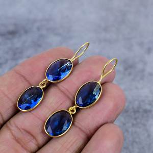 ต่างหูเงินแท้ 925 ชุบทอง ประดับแทนซาไนต์ควอตซ์ทรงรี ดีไซน์เก๋ไก๋แบบลวด สำหรับงานปาร์ตี้ งานครบรอบ ต่างหูผู้หญิง - Product Image 3