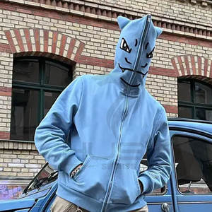 เสื้อมีฮู้ดสำหรับผู้ชายซิปแบบเต็มหน้าสำหรับฤดูหนาวผ้าฟลีซปักโลโก้ด้วยด้ายกำมะหยี่สไตล์ฮิปฮอป - Product Image 4