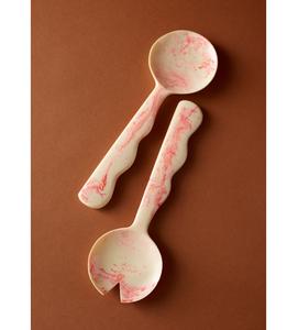 Ensemble de cuillère et de fourchette à salade en résine élégante, fabriquée à la main, ustensiles de table de luxe pour les fêtes, avec un long manche, design moderne et écologique - Product Image 1