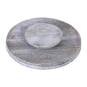 Distressed White Round Shape Mango Wood Serving Tray <b>Lazy</b> <b>Susan</b> with Rotating Function for Home Hotels and Restaurants - Product Image 4