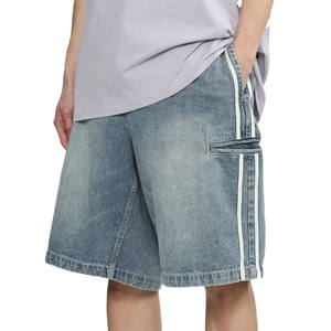 Custom Relaxed Fit Vintage Washed Denim Cargo Jorts para hombres con rayas laterales Casual Streetwear Summer Men's Shorts 100% algodón - Product Image 3