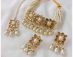 Parure de bijoux de mariée arabe de luxe, collier et boucles d'oreilles multicolores, deux pièces, en quartz bleu champagne plaqué or - Product Image 6