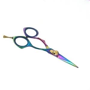 Peluquería profesional Tijeras de peluquero de acero inoxidable Borde de afeitar con reposapiés y tornillo ajustable 5 "Multi con oro - Product Image 6