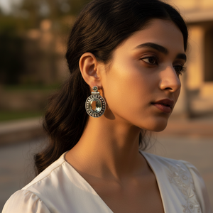 Boucles d'oreilles pendantes en argent platine 925 avec pierres précieuses pour femmes, bijoux religieux tendance - Product Image 1