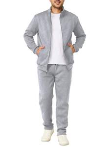 Ensemble de survêtement deux pièces pour homme en coton 100% noir uni, réversible, veste zippée intégrale et pantalon de survêtement, pour l'entraînement physique, le jogging - Product Image 5