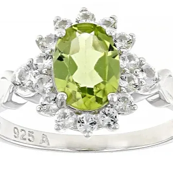 Elegant Green Peridot with Topaz Gemstone Sterling Silver Ring - Fine and High-Quality Luxury Silver Jewelry Rings for Women