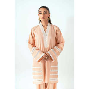 ชุดเซ็ตผ้าเครปพิมพ์ลายลูกพีชสำหรับผู้หญิง ฤดูใบไม้ผลิ/ฤดูร้อน ตกแต่งด้วยผ้าจับจีบ  ไซส์ XS ชุด 2 ชิ้น กางเกงขาสั้น - Product Image 5