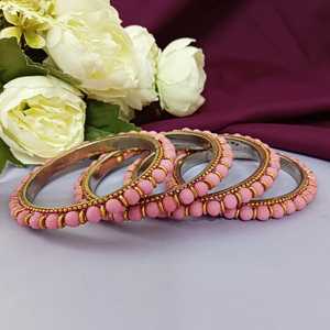 Bijoux de mariage indiens perlés fausse perle mariage de mariée bracelet jonc artisanal bijoux indiens pour femmes, rose clair - Product Image 2