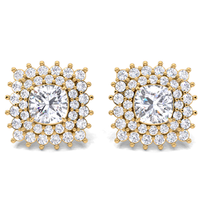Pendientes de Diamantes Cultivados en Laboratorio con Certificación IGI, Corte Cojín, Halo Doble, Oro Amarillo/Blanco/Rosa de 9 Quilates - Product Image 4
