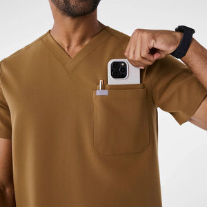 Nouveaux ensembles de blouses médicales personnalisées en coton éco-responsable et élasthanne/polyester, tricotés, avec logo personnalisé, col en V, pour hôpital - Product Image 3