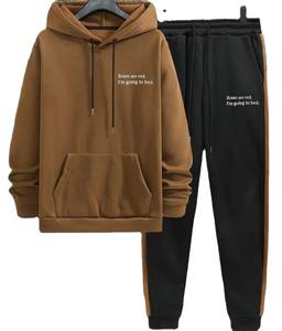 Conjuntos de chándales de dos piezas de algodón 100% para hombre, pantalones de chándal con capucha transpirables de secado rápido en talla grande para la temporada de otoño - Product Image 1