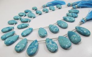 Turquoise Magnesite Stone Beads 8-Inch Long Strand Pear <b>Shape</b> Plain Smooth Size 9x18mm to 10x20mm - Product Image 2