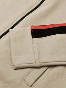 Unisex Beige Tracksuit Full <b>Zip</b> <b>Hooded</b> Sweatshirt With Red Black Stripes Side Pockets Autumn Sporty Style Adult Regular Fit - Product Image 3